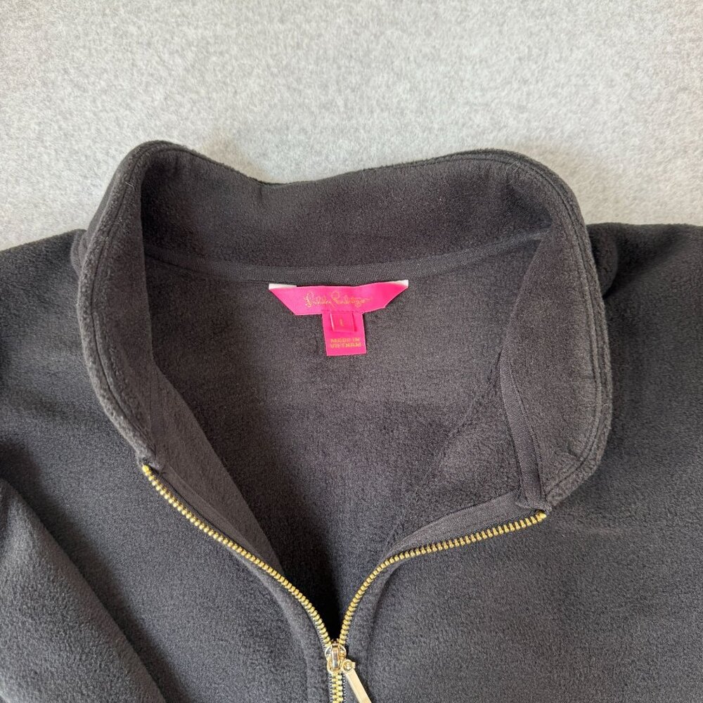 Lilly Pulitzer Size Large Cabello Fleece Jacket Sweater Black Full Zip Pockets - Picture 6 of 9